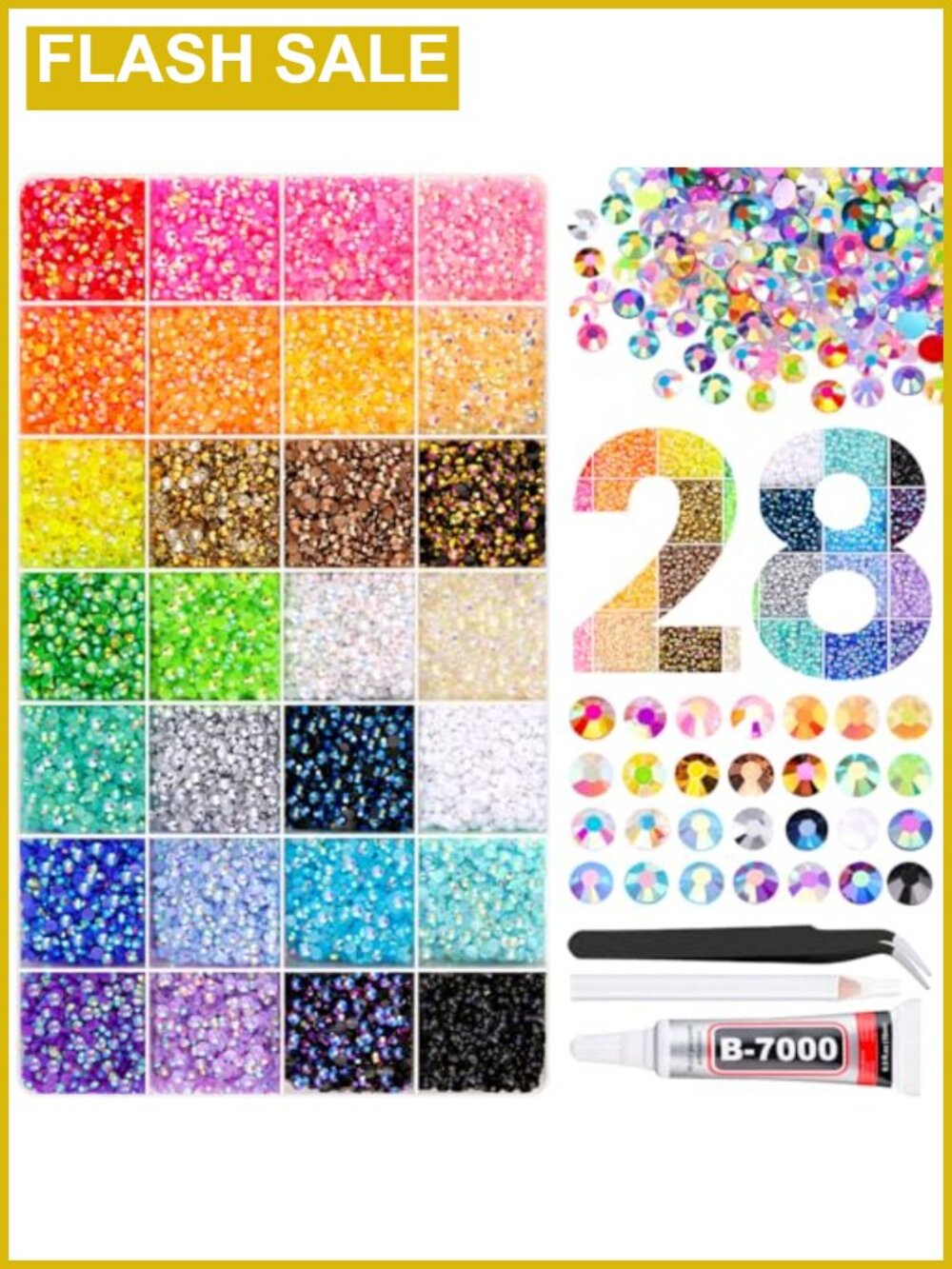 34000 Resin Rhinestones with Tweezers Glue for DIY Crafts, Shoes, Nail Art